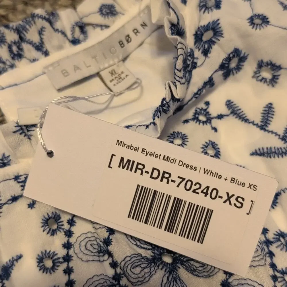 NWT Baltic Born Women's Mirabel Eyelet Midi Cotton Dress Boho Cottage Blue White - Picture 5 of 8